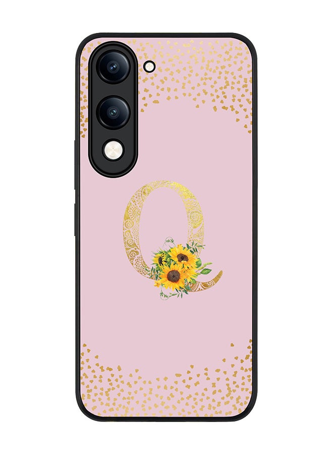 For vivo Y04 / Y29t 5G Case,Slim fit Camera Protection, Shockproof Thin Phone cover  - Custom Floral Monogram - Q  (Pink )